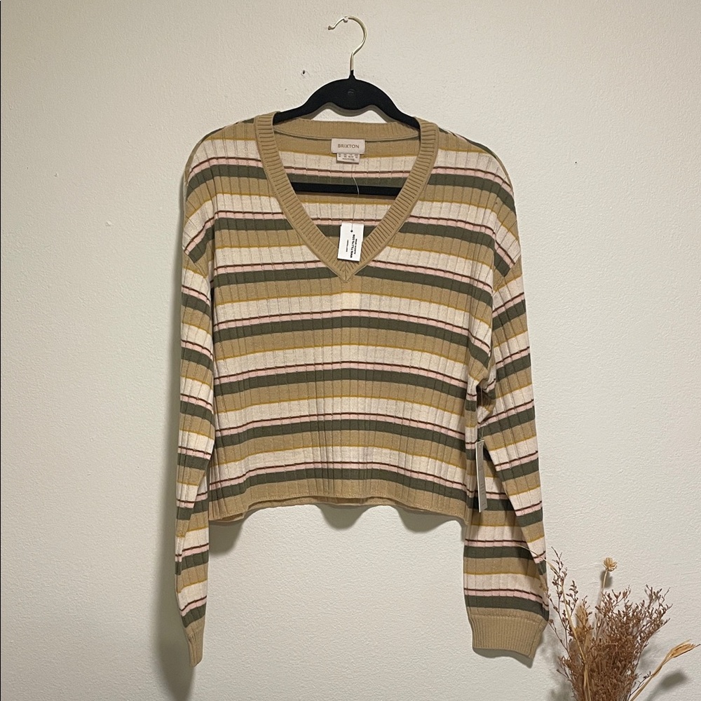 Brixton Striped Sweater in Olive and Cream